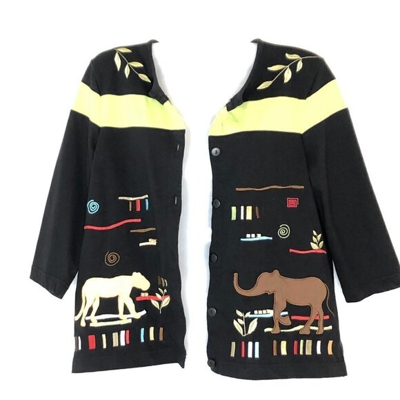 Onque Casual Safari Boxy Crop Jacket Tiger Elephant - Picture 2 of 13